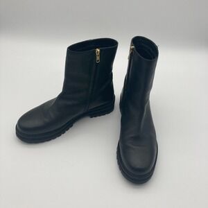 Atmos & Here Black Pebble Grain Leather Side-Zip Boots Chunky Lug Sole US 11